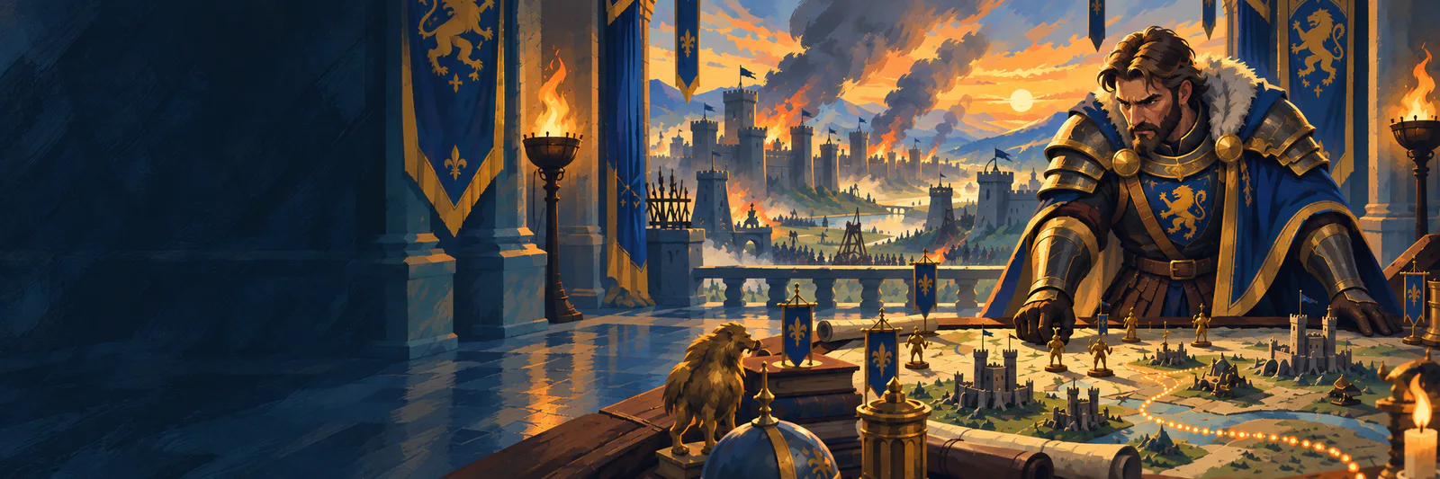 A commander planning a campaign at a strategy table